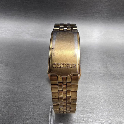 Seiko SQ Watch Men 35mm Black Dial Gold Tone Daydate Round 5Y23-8049 New Batt KL7