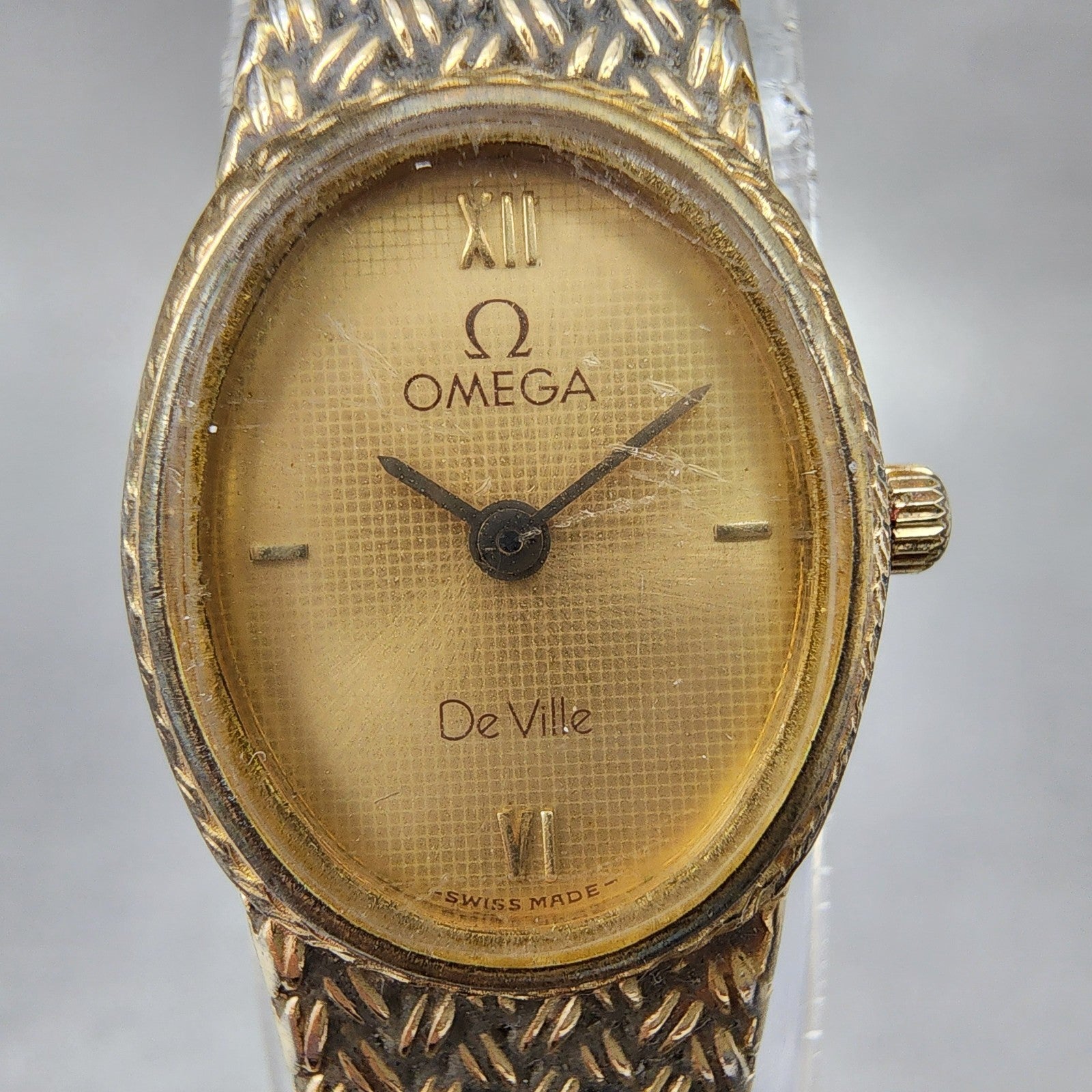 Omega De Ville Watch Women 16mm Gold Dial Gold Plated 791.0896 New Battery VTG1