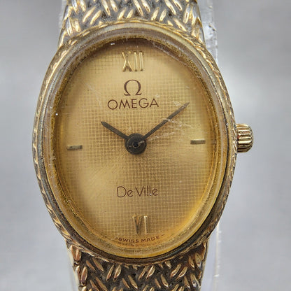 Omega De Ville Watch Women 16mm Gold Dial Gold Plated 791.0896 New Battery VTG1