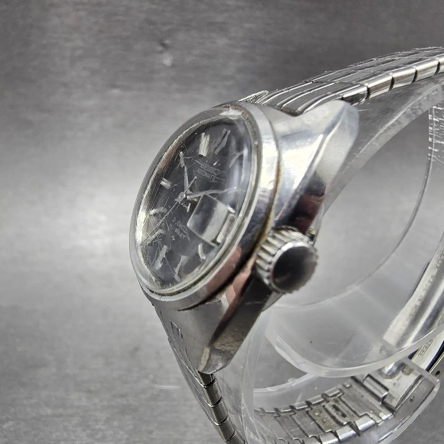 Seiko Automatic Watch Women 23mm Black Dial Silver Tone Date 2205-0190 Runs2