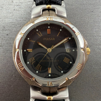 Pulsar Watch Men 36mm Black Dial Silver Tone Date Round V732-0D90 SAMPLE PARTS2