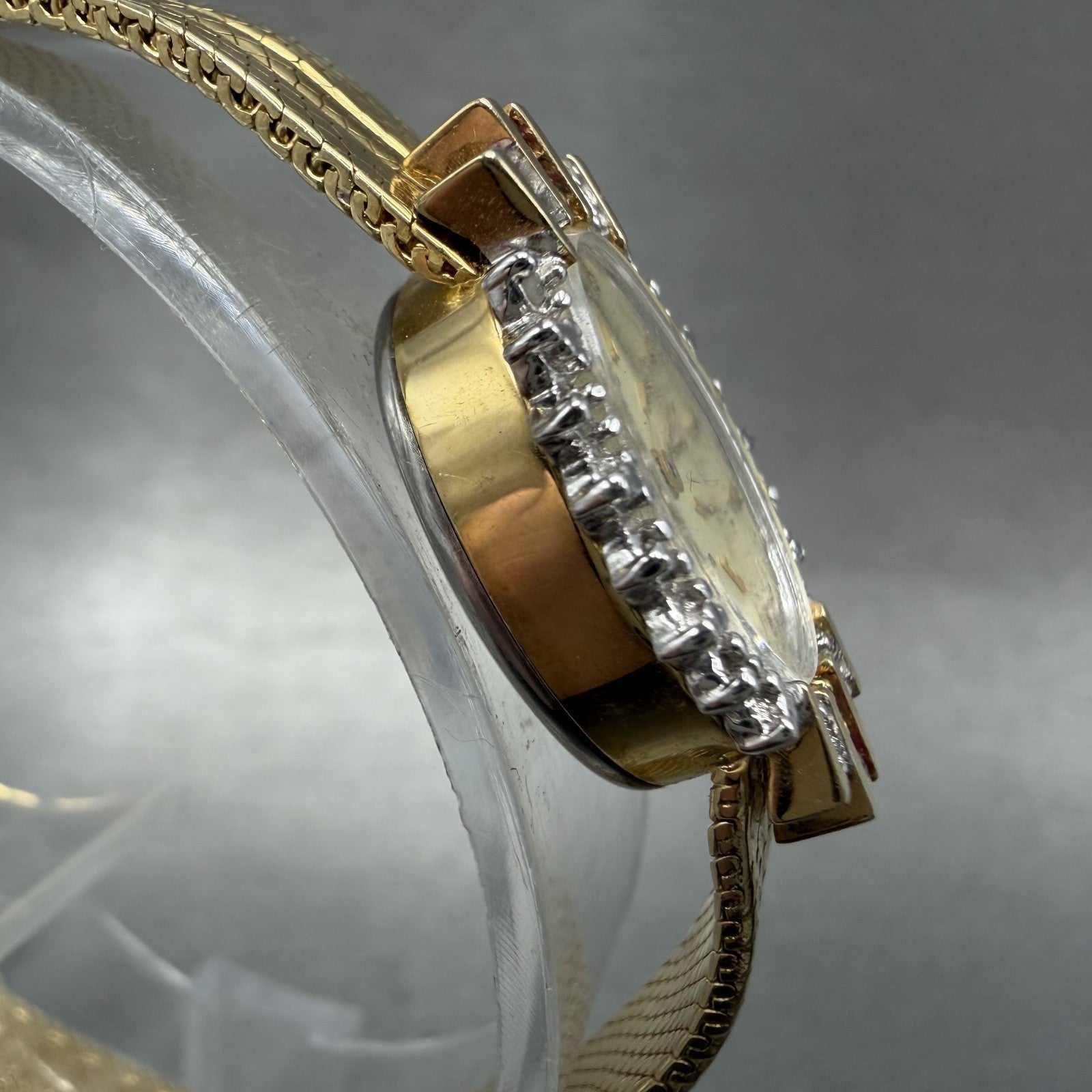 Armitron Deauville Diamond Watch Women 15mm Gold Dial Gold Ruby Oval New Battery3