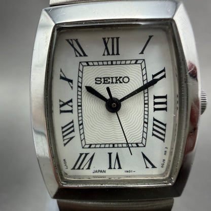 Seiko Tank Watch Women 20mm White Dial Silver Tone Rectangle 1N01-0DA0 New Batt1