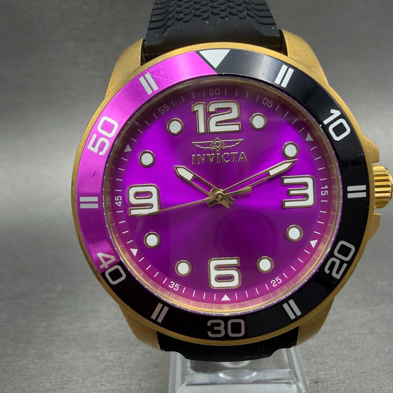 Invicta Pro Diver Watch Men 45mm Purple Dial Rose Gold Tone Round 23249 New batt0