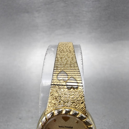 Waltham Watch Women 18mm Champagne Dial Gold Tone Oval 6L32 New Battery Hearts4