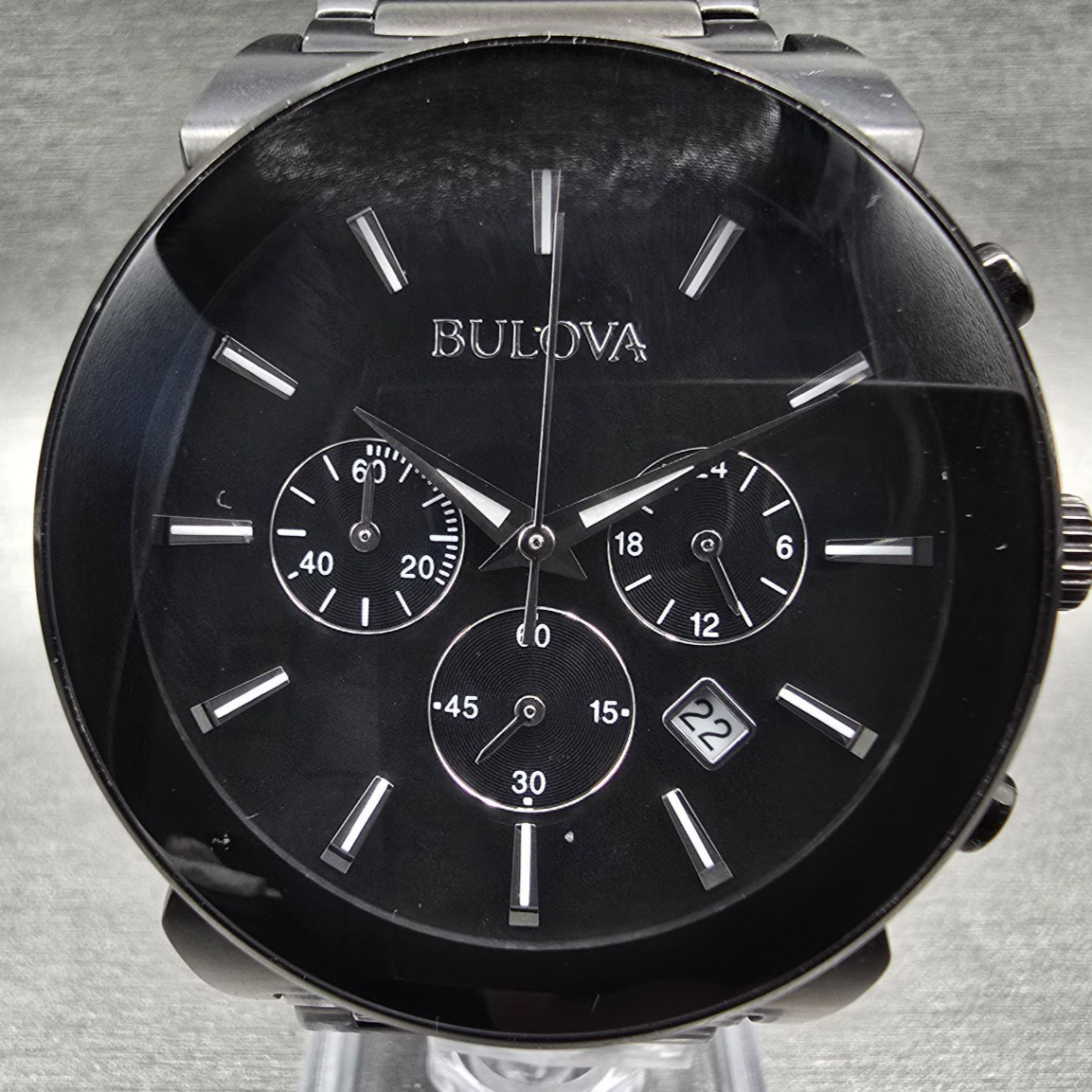 Bulova Watch Men 41mm Black Dial Black Tone Chronograph Date 98B215 New Battery1