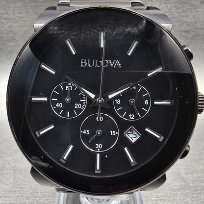 Bulova Watch Men 41mm Black Dial Black Tone Chronograph Date 98B215 New Battery1