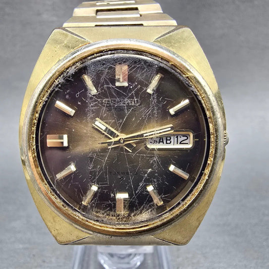 Seiko Automatic Watch Men 37mm Brown Dial Gold Tone Daydate 6309-7009 Runs VTG0