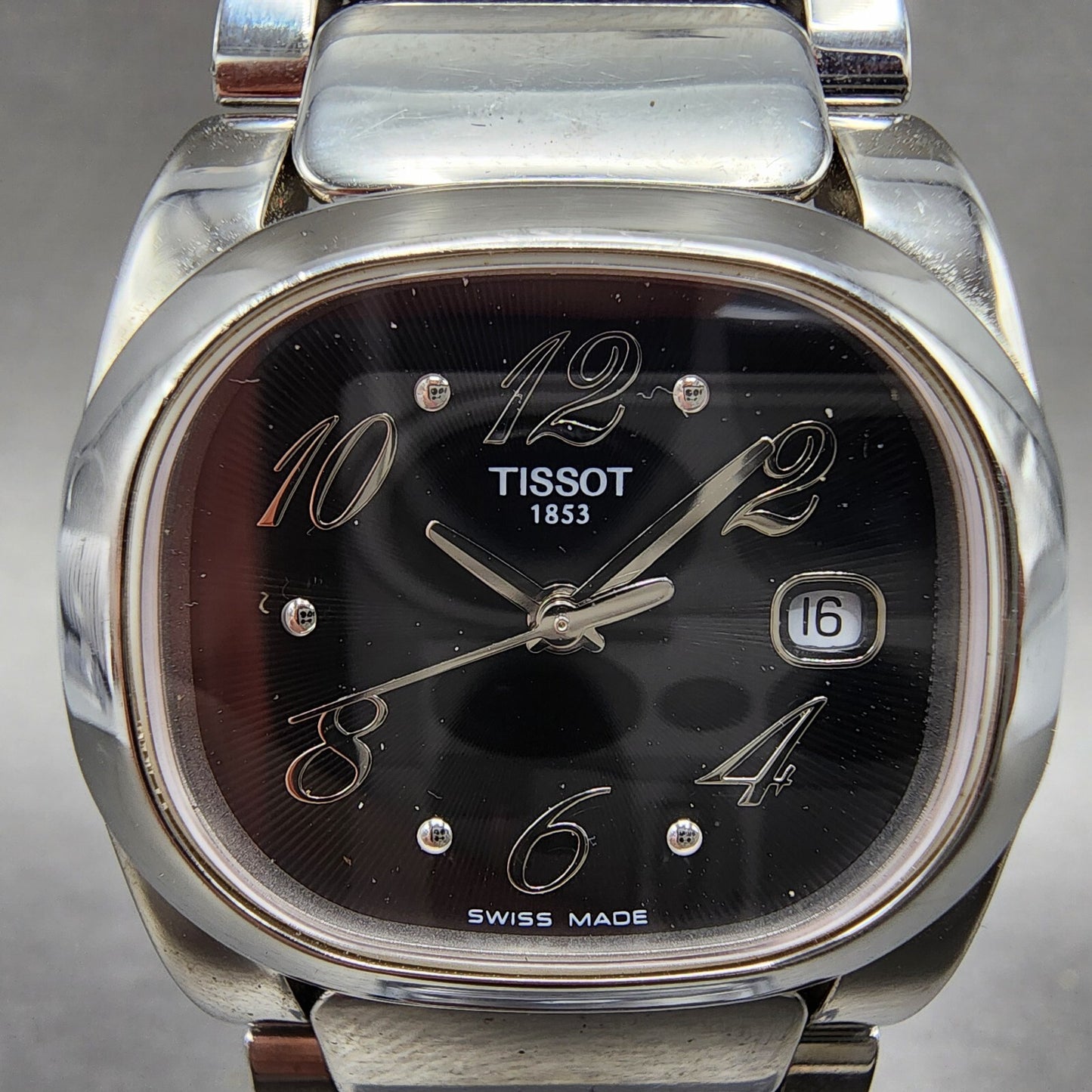 Tissot T moments Watch Women 28mm Black Dial Steel Date Rectangle New Battery1