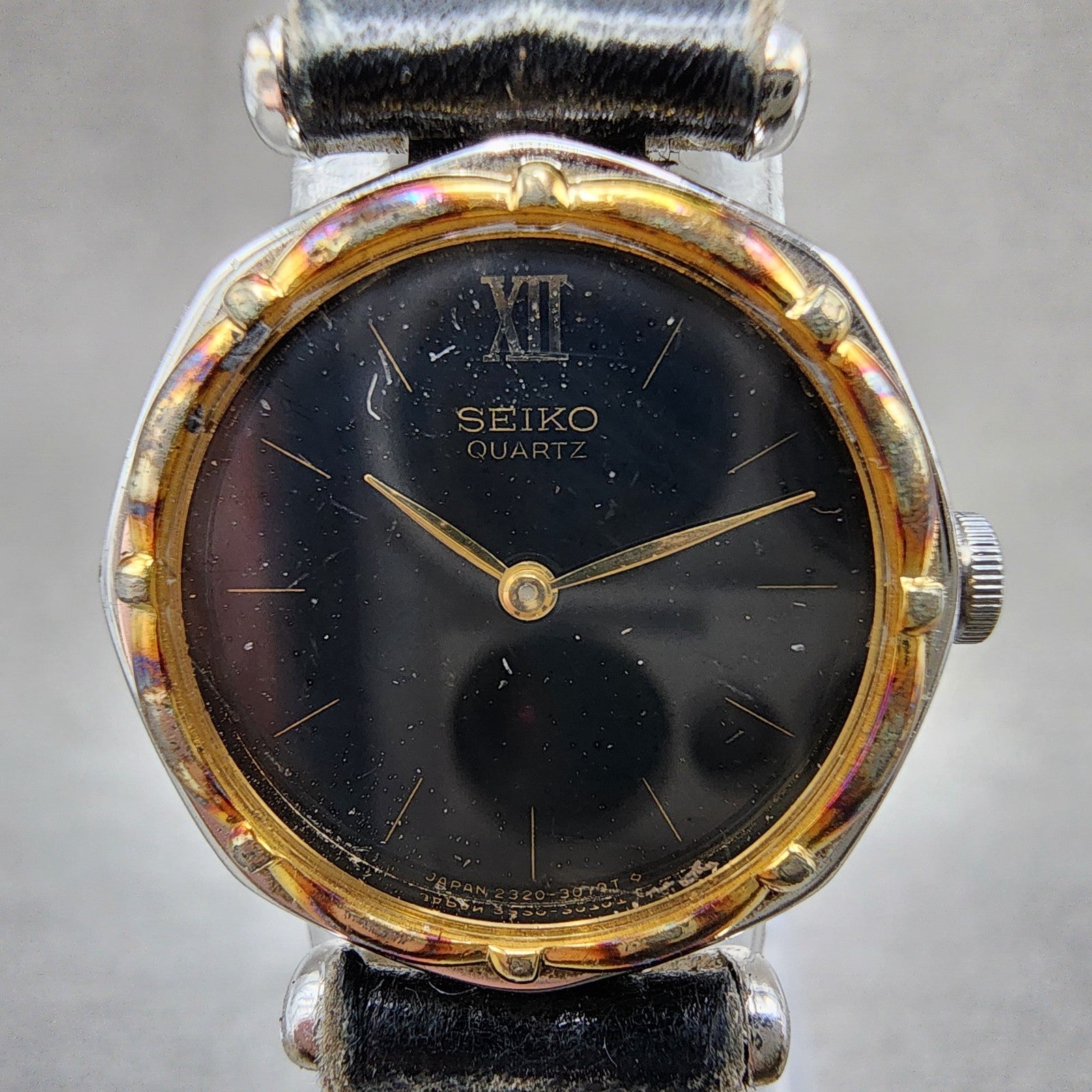 Seiko Watch Women 22mm Black Dial Two Tone Octagon 23200330 New Battery1
