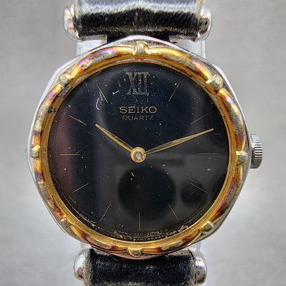 Seiko Watch Women 22mm Black Dial Two Tone Octagon 23200330 New Battery1