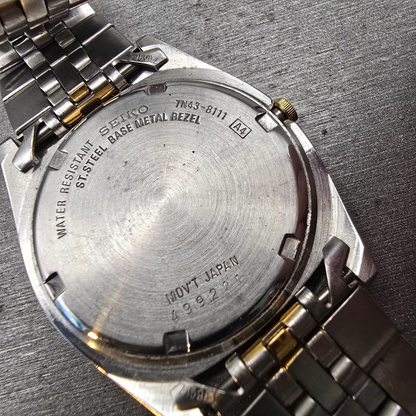 Seiko President Watch Men 35mm Silver Dial Two Tone Daydate 7N43-8111 New Batt10