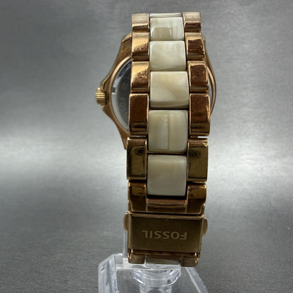 Fossil Cecile Watch Women 41mm White Dial Rose Gold Tone Daydate Round New Batt7