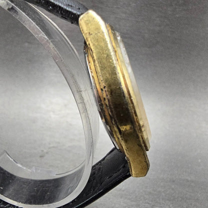 Seiko SQ Watch Men 35mm Gold Dial Gold Tone Daydate Round 8223-8029 New BatteryI3