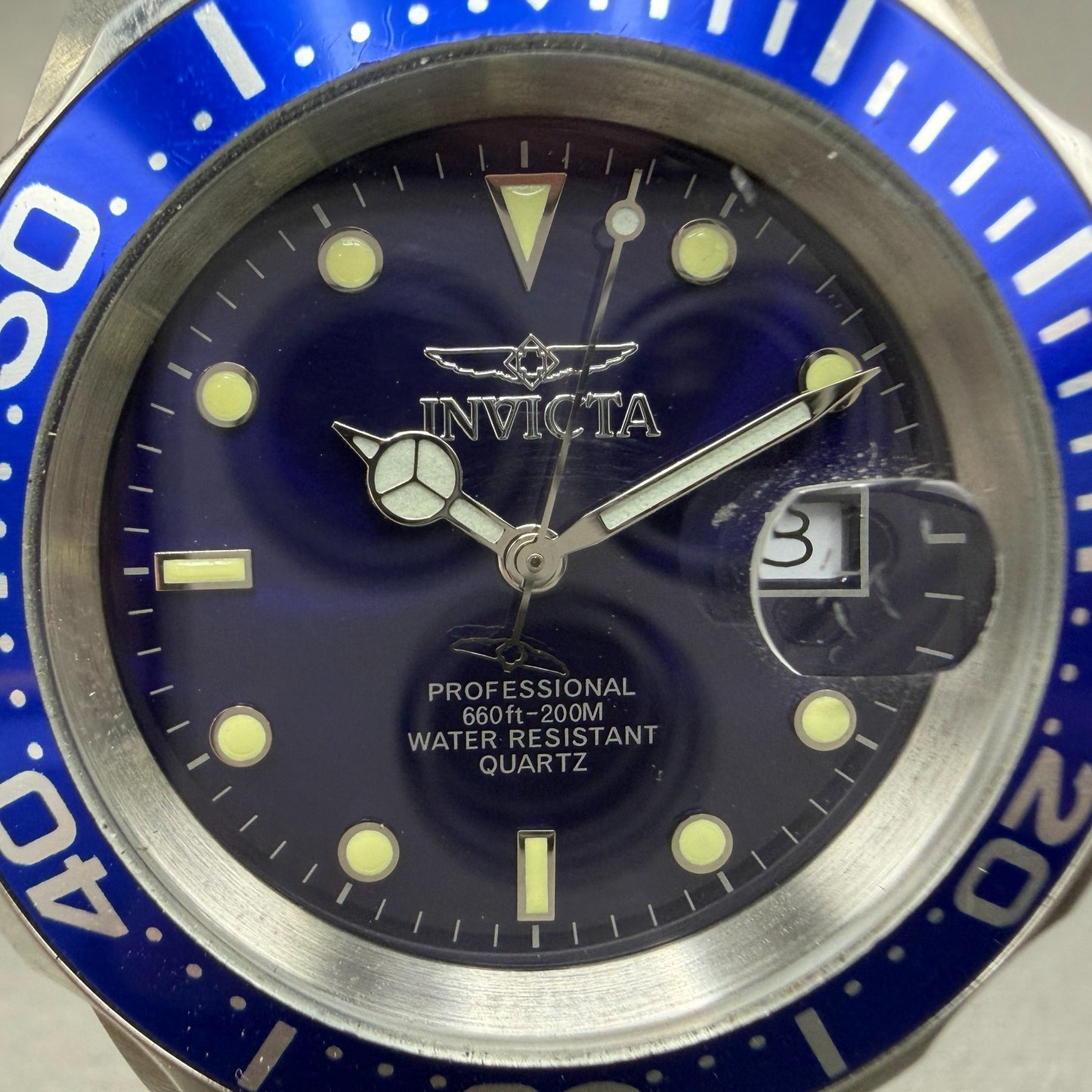 Invicta Pro Diver Watch Men 40mm Blue Dial Silver Tone Date 9308 New Battery1