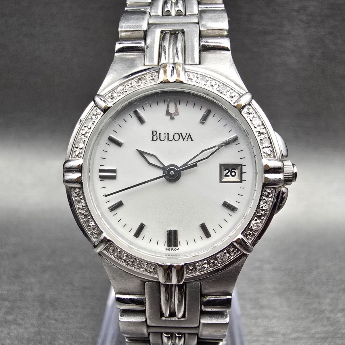 Bulova Watch Women 25mm White Dial Silver Tone Date Crystals 96R04 New Battery 20