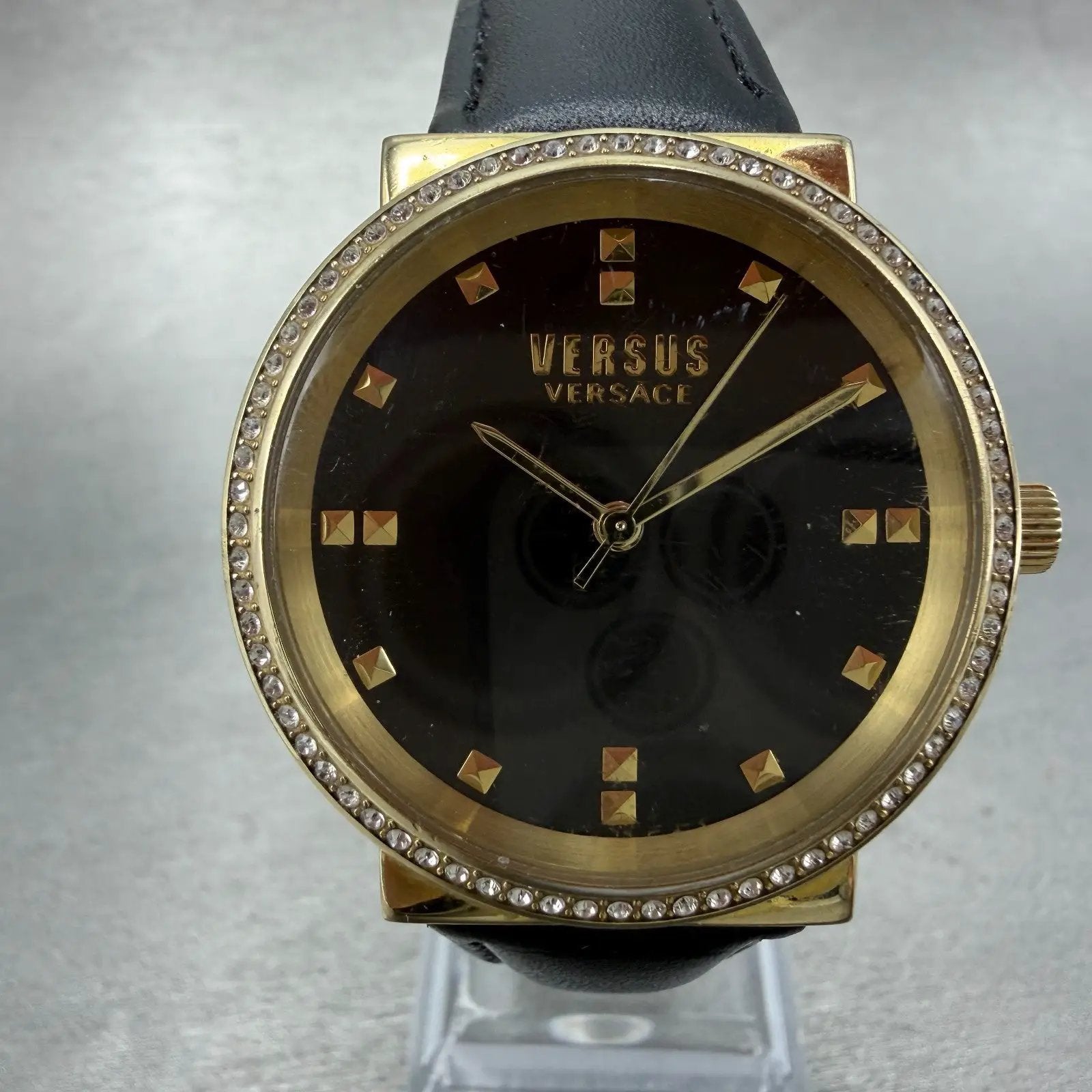 Versace Versus Watch Women 36mm Black Dial Gold Tone Round Leather New Battery0