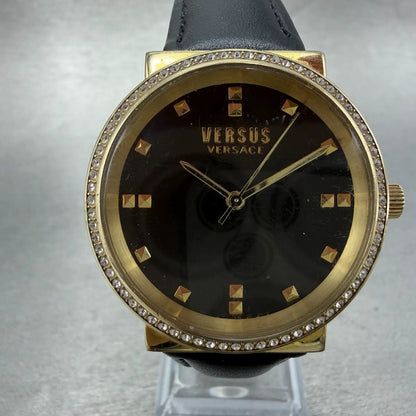 Versace Versus Watch Women 36mm Black Dial Gold Tone Round Leather New Battery0