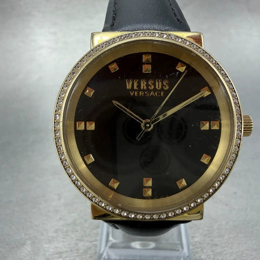 Versace Versus Watch Women 36mm Black Dial Gold Tone Round Leather New Battery0
