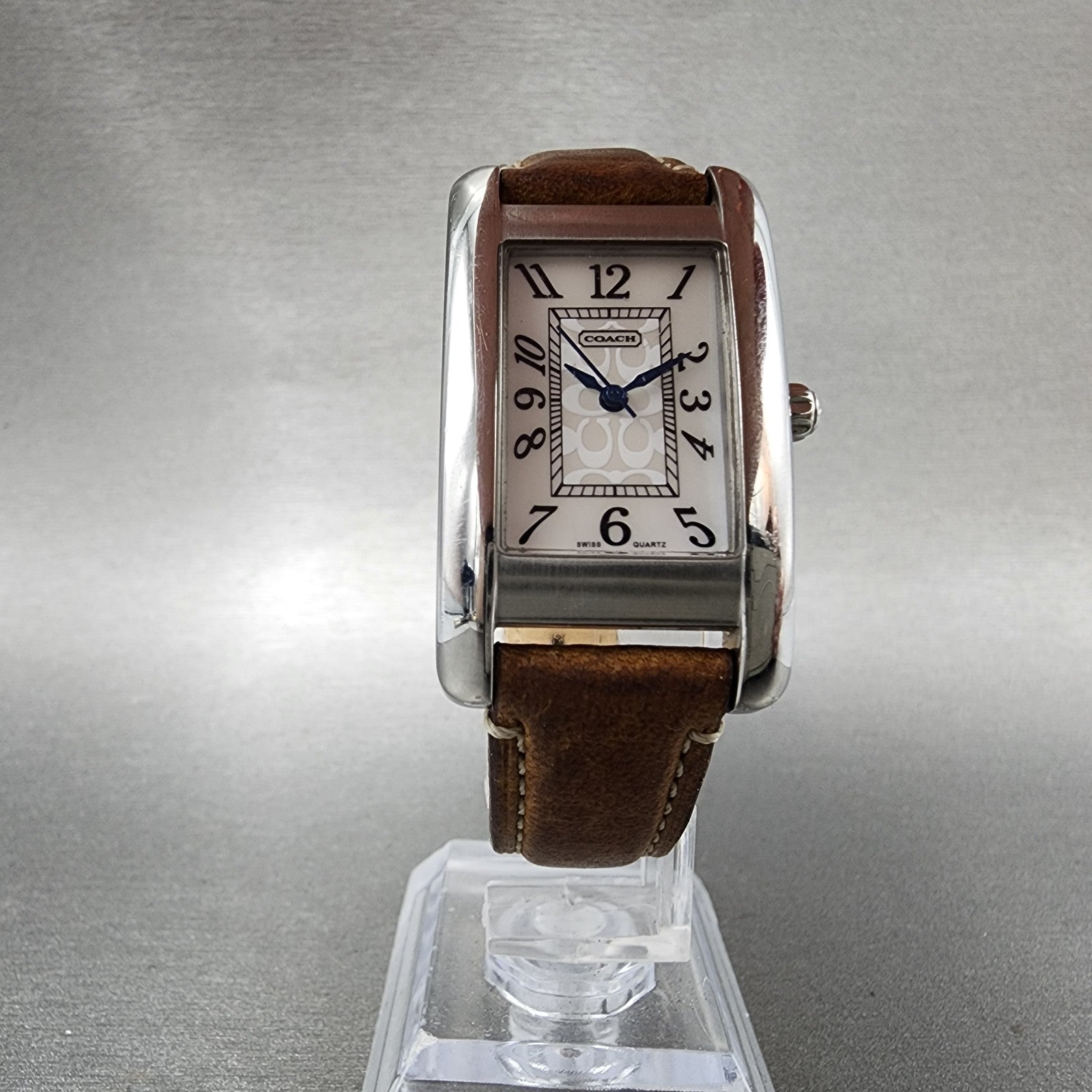 Coach Lexington Tank Watch Women 23mm MOP Dial Silver Tone Rectangle New Battery5