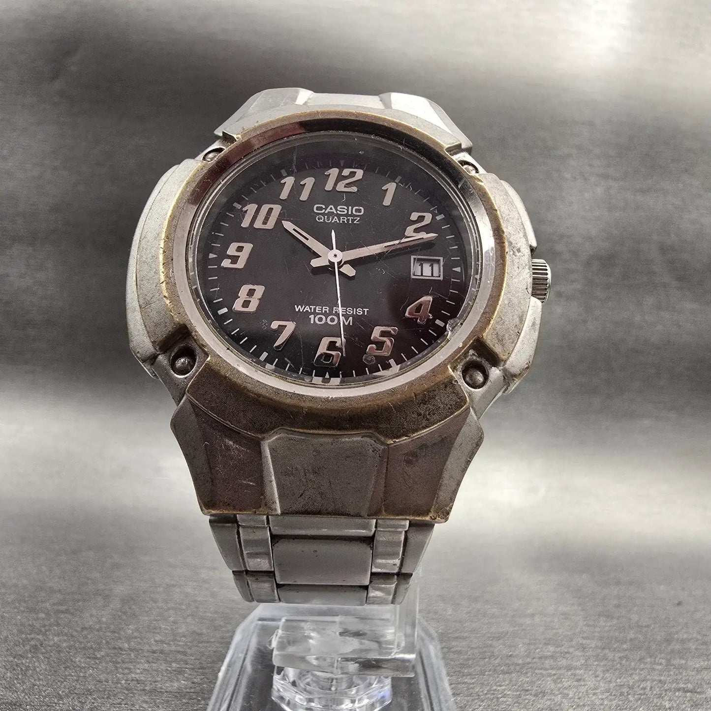 Casio MTP-3036 Watch Men 41mm Black Dial Silver Tone Date Round VTG New Battery5
