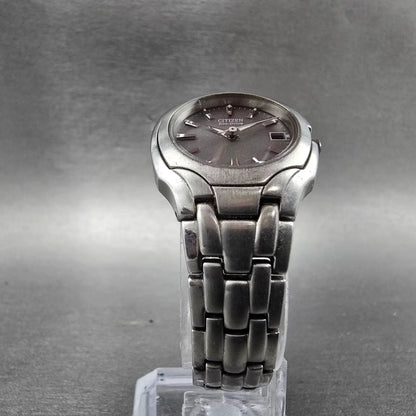 Citizen Eco-Drive Watch Women 25mm Gray Dial Silver Tone Date E011-S049601 RunsS6