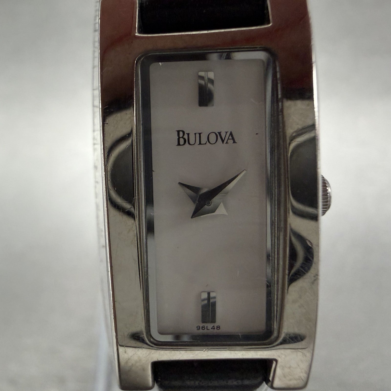 Bulova Tank Watch Women 14mm White Dial Silver Tone Rectangle 96L48 New Battery1