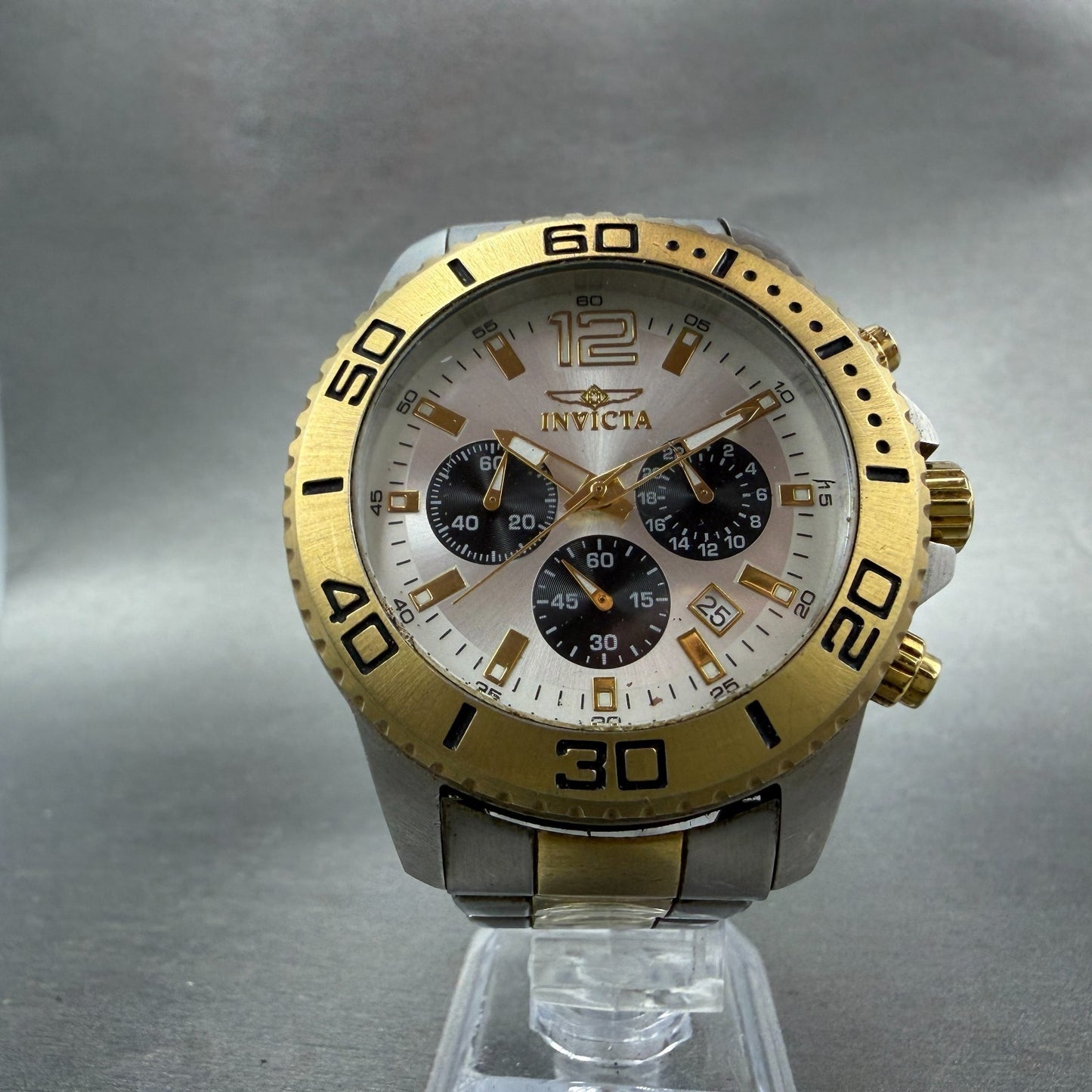 Invicta Pro Diver Chrono Watch Men 45mm Champagne Dial Two Tone 17399 New Batt5