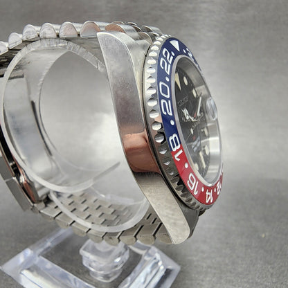 Cronos Pepsi GMT Watch Men 41mm Black Dial Steel Date Automatic Round Runs