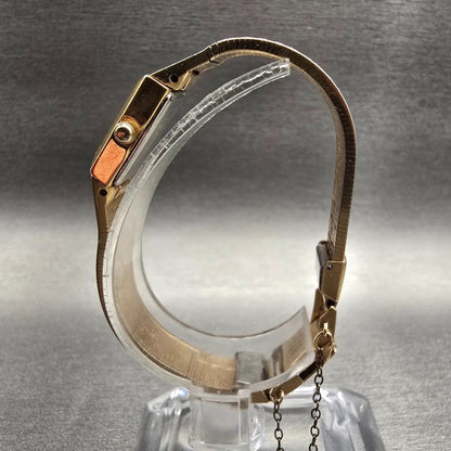 Seiko Watch Women 13mm Gold Dial Gold Tone Rectangle 1E20-5109 New Battery VTG6