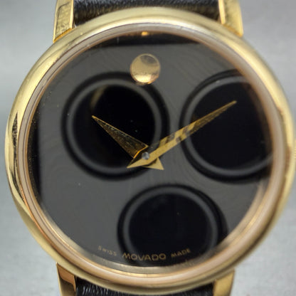 Movado Muesem Watch Women 26mm Black Dial Gold Tone Round 87 E4 0834 New Battery1