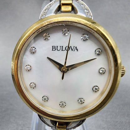Bulova Watch Women 28mm White Dial Two Tone 98l206 New Battery