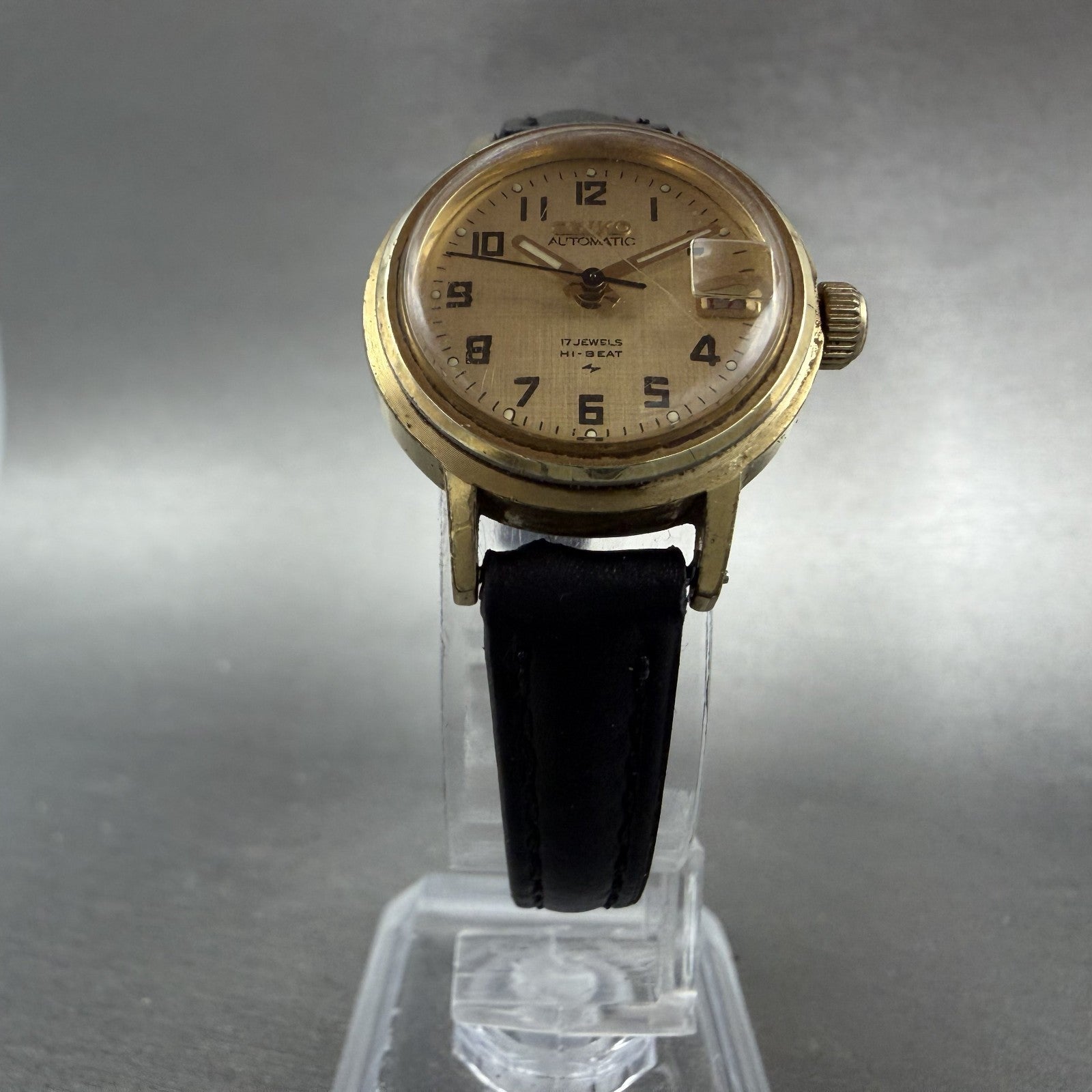 Seiko Automatic Watch Women 24mm Champagne Dial Gold Tone Date 2205-0599 READ!!!5