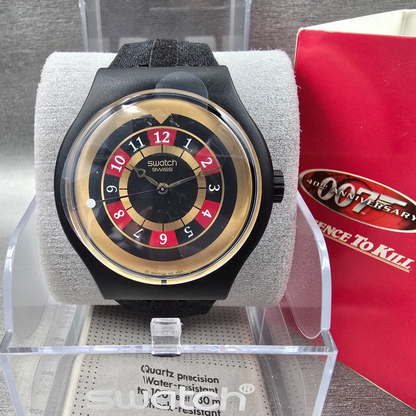 Swatch James Bond License to Kill Watch Men 44mm Gold Dial SUDB103 New Batt NOS0