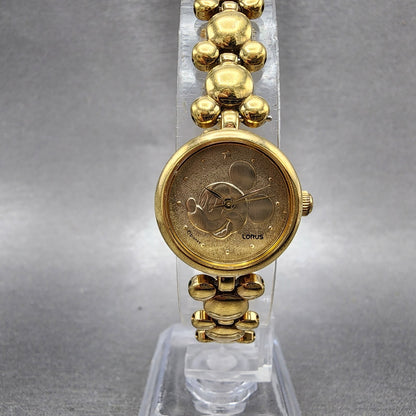 Seiko Lorus Mickey Mouse Watch Women 20mm Gold Dial Gold Tone Round New Battery0