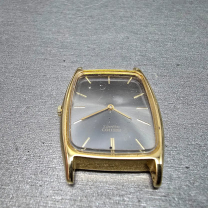 Seiko Tank Watch Men 25mm Gray Dial Gold Tone Rectangle 7430-5550 VTG PARTS5