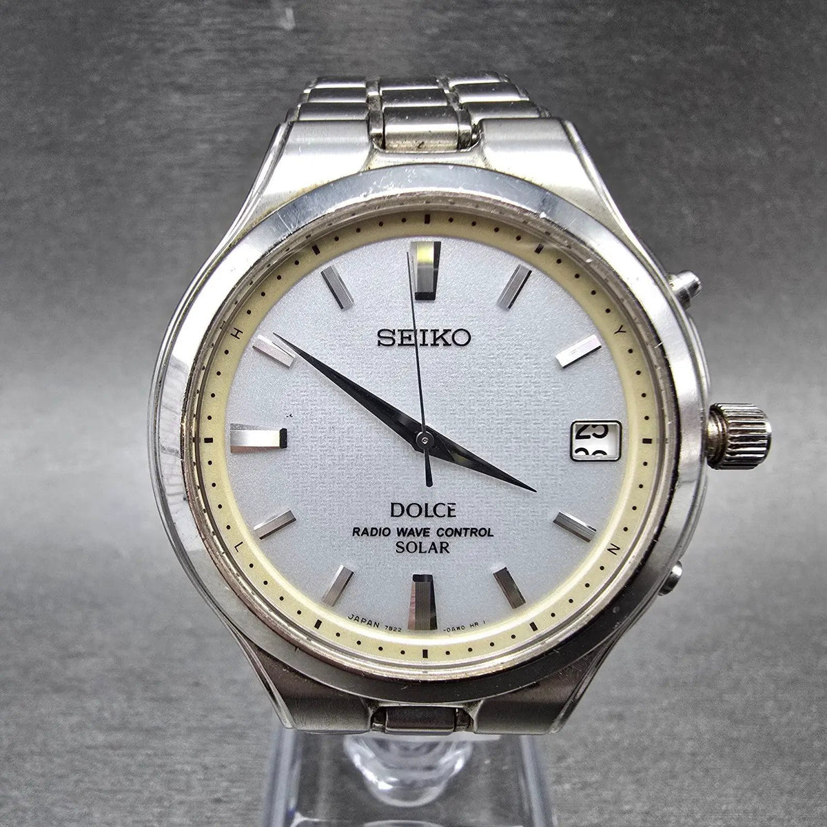 Seiko Solar Watch Men 38mm White Dial Silver Tone Date Atomic 7B22-0AK0 READ!!!!0