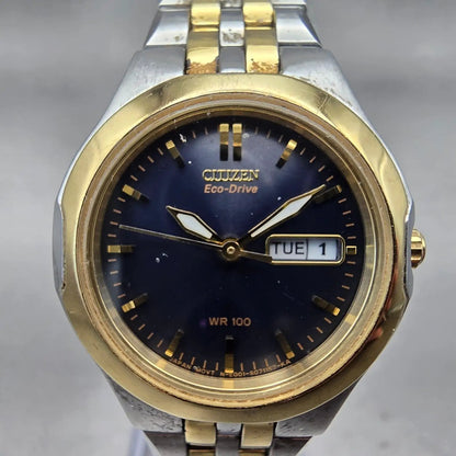 Citizen Eco-Drive Watch Women 27mm Blue Dial Two Tone Daydate E001-S044359 Works1