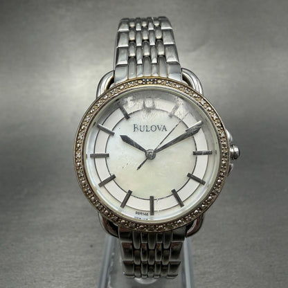 Bulova Watch Women 31mm MOP Dial Silver Tone Round Diamonds 96R146 New Battery0