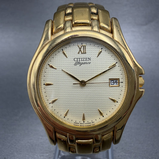 Citizen Elegance Watch Men 34mm Champagne Dial gold Tone Date 5510-H06832 NewBat0
