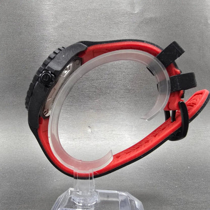 Chronologia Watch Men 45mm Black Dial Black Red Date Round New Battery6