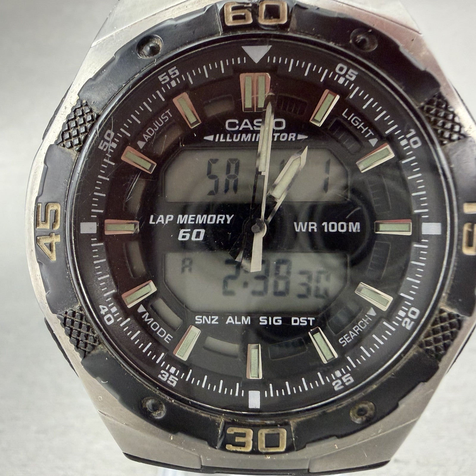 Casio Illuminator Watch Men 44mm Analog Digital Silver Tone AQ-164W New Batt1