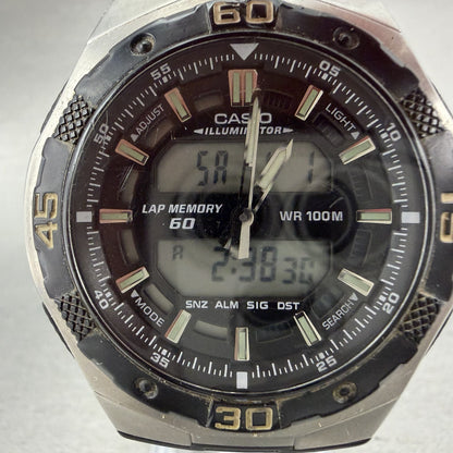 Casio Illuminator Watch Men 44mm Analog Digital Silver Tone AQ-164W New Batt1