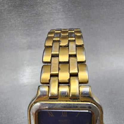 Seiko Tank Watch Men 27mm Blue Dial Gold Tone 7n015009 New Battery READ!!!!!!!!4
