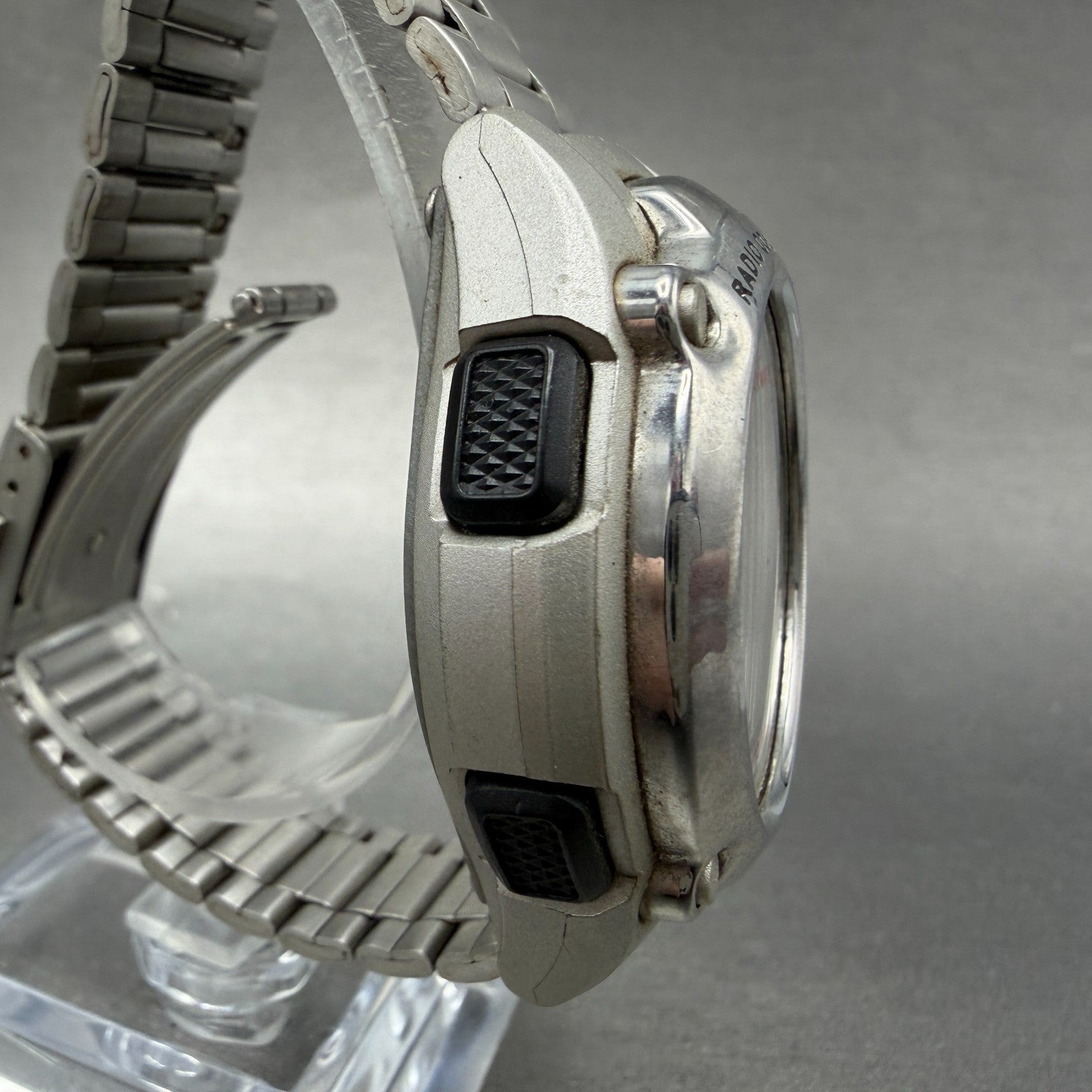 Citizen Q&Q Digital Watch Men 44mm LCD Silver Tone Alarm Chronograph Works Solar4