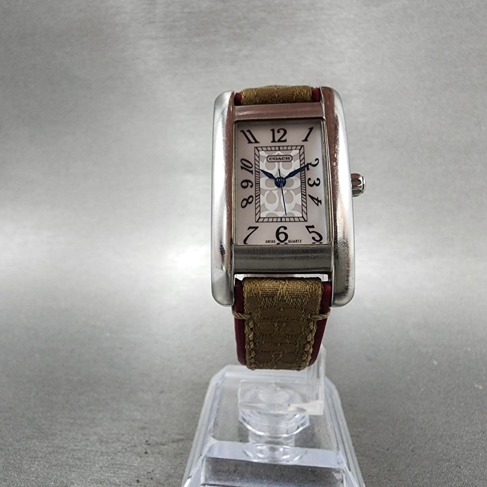 Coach Lexington Tank Watch Women 23mm MOP Dial Silver Tone Rectangle New Battery5