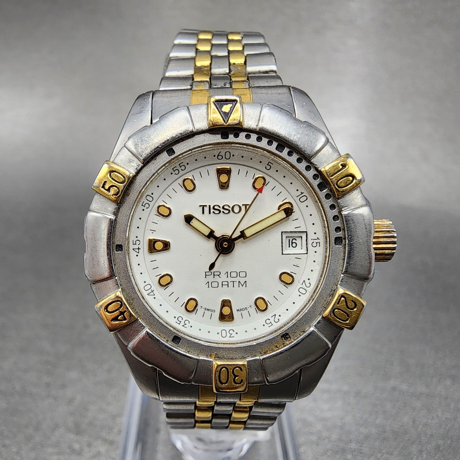 Tissot PR 100 Diver watch Women 28mm White Dial Two Tone Date New Battery0