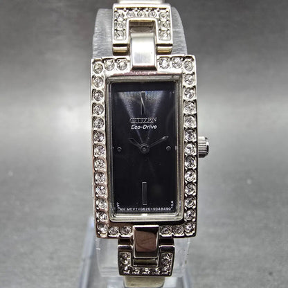 Citizen Eco-Drive Watch Women 14mm Black Dial Silver Gemmed G620-S028841 Works J0