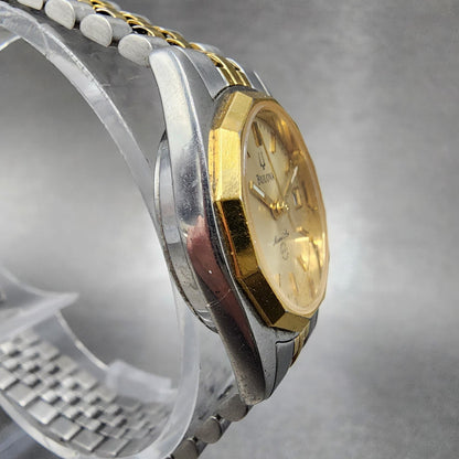 Bulova Marine Star Watch Women 24mm Gold Dial Two Tone Date Round New Battery3