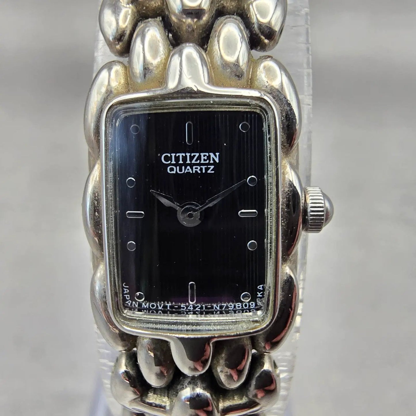 Citizen Watch Women 13mm Black Dial Silver Tone Rectangle 5421-S89381 New Batt1